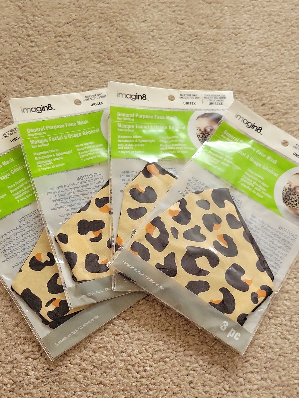 FREE W ANY PURCHASE! Leopard Print Reusable Face Mask - Tan/Black, 4 Masks